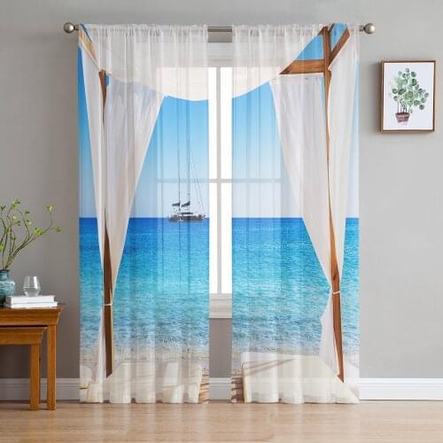 Bali Scenery Ocean Vacation Curtain For Living Room Transparent Tulle Curtains Window Sheer For The Bedroom Accessories Decor