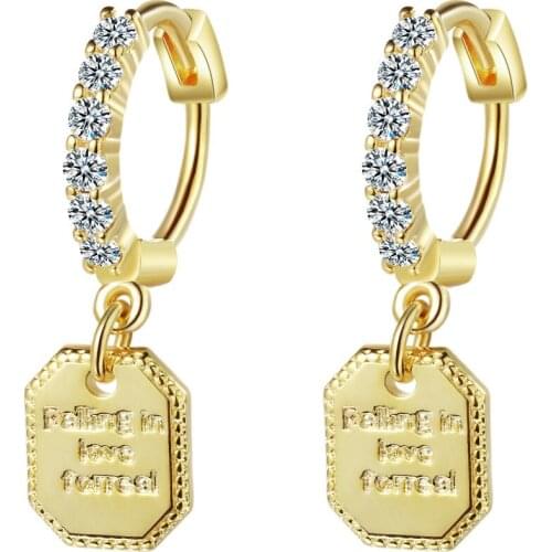 Trendy Square Brand Love Cubic Zirconia Gold Color Bling Big Round Hoop Earrings For Women Korean Fashion Jewelry Gifts
