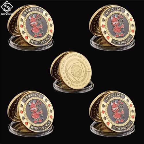 5PCS Gold Poker Card Guard Poker Chip Don't Play with The Devil" Casino Collectible With Coin Capsule