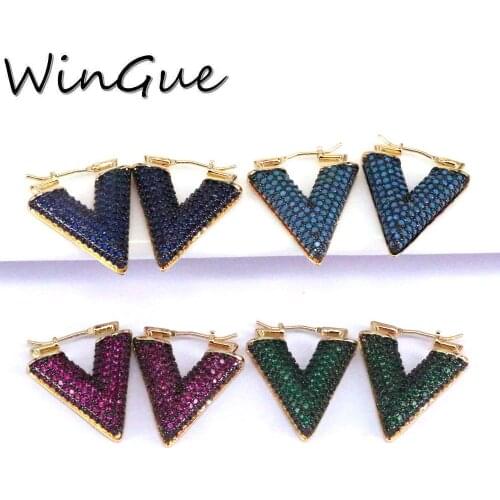 1 Pair, Fashion Crystal V Hoop Earrings For Women Luxury Triangle Vintage Gold Earrings Simple Earring 2021 Trend Jewelry Gift