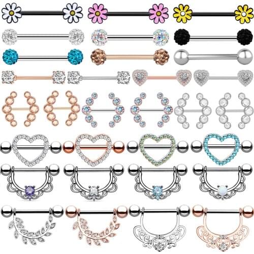 1pair Heart Barbell Nipple Ring Piercing Helix Piercing Sexy Nipple Jewelry High Quality Zircon Nipple Rings Women Brincos