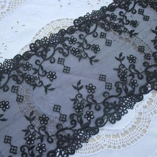 14Yds Bilateral Embroidered Lace Trim Mesh Tulle Floral Black Ribbon Fabric Handmade Sewing Supplies Craft Gift Decorative 16cm