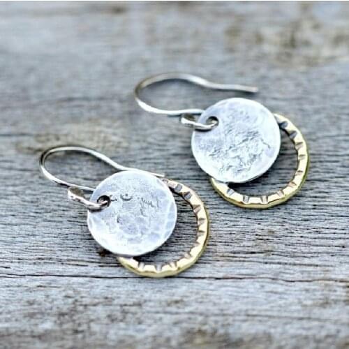 2021 Wholesale Retro Coin Ring Overlapping Two-tone Earrings Simple Temperament Jewelry for Her Holiday Anniversary