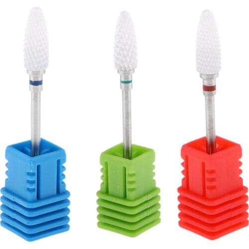 3Pcs 3/32 Ceramic & Stainless Steel Professional Acrylic Cuticle Nails Bit for Manicure Pedicure Cuticle Gel Nail Polishing