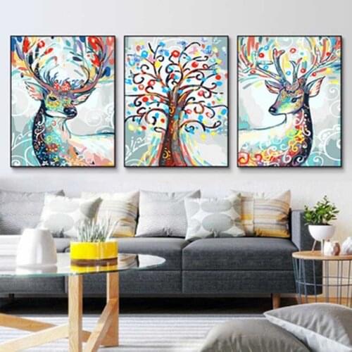 3x DIY Oil Painting by Numbers deer s Triptych Modular Coloring Picture Deer Abstract Paint Home Decor Wall Sticker Unfinished