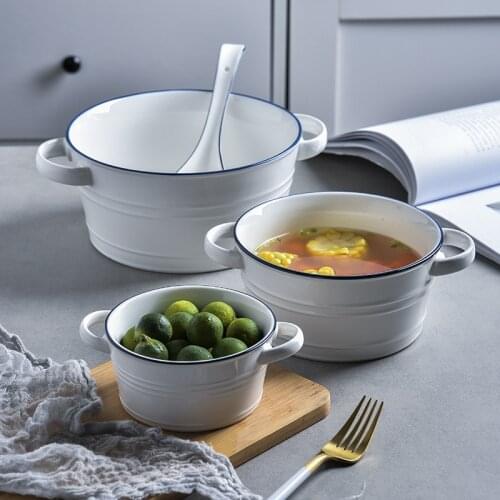 400/950/2000ml White Thick Good Quality Ceramic Soup Bowl Dinnerware Deep Dish Plates Dinnerware Mirowave Oven Dishwasher