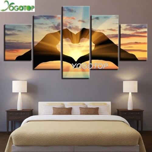Diy Diamond Painting Full Mosaic Diamant Embroidery Rhinestone of picture 5 Pieces Heart Shape Sunset Sunshine Paintings ML1105