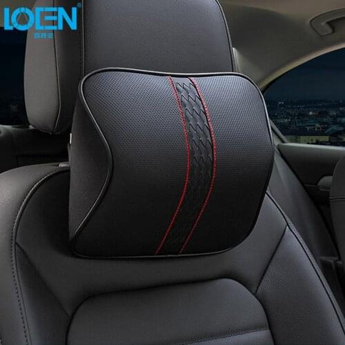 Auto Neck Cushion Memory Foam Car Headrest Pillow Travel Head Neck Rest Pillows Breathable Genuine Leather Black Brown Blue Red