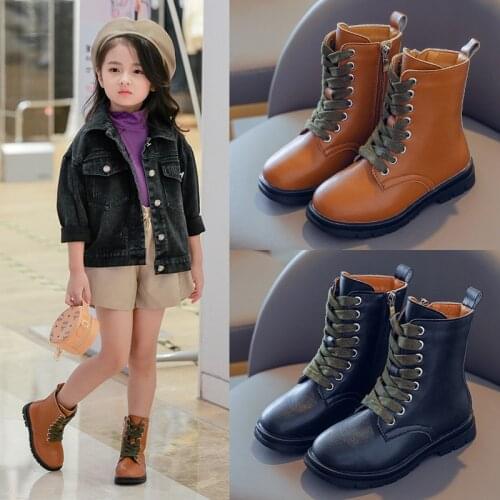 British style childrens Martin boots Girls Boots Non-slip Spring Autumn Kids leather shoes black brown 3 4 5 6 7 8 9 10 11 12T