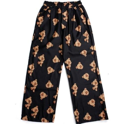 Mans Pants Korean Style Trousers Hip Hop Bear Couple Pants Print Elastic Waist Casual Trousers Wide Leg Pants