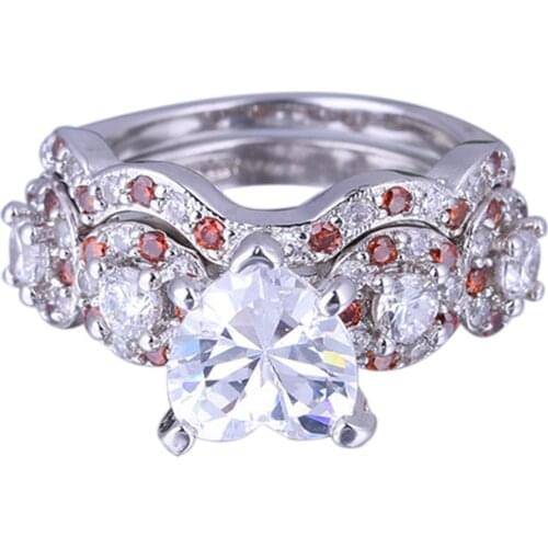 Carofeez Fashion Heart Zircon Rings Set For Women Accessories Jewelry Lover Gift Engagement Wedding Band