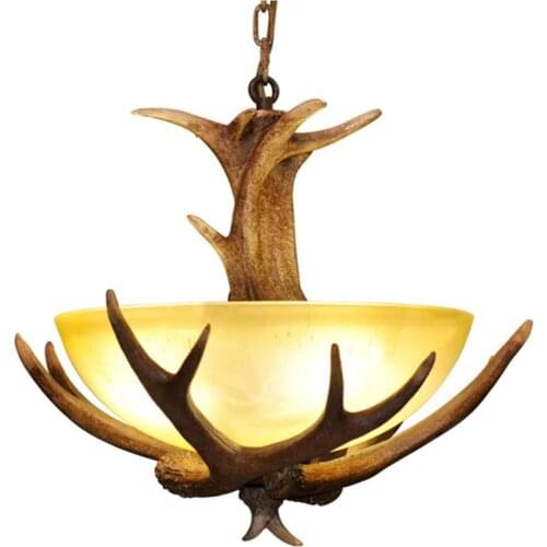 Rustic Faux Resin Antler Chandelier, Frosted Glass Bowl Shade Deer Horn Ceiling Light Pendant Chandeliers for Bar,Cafe