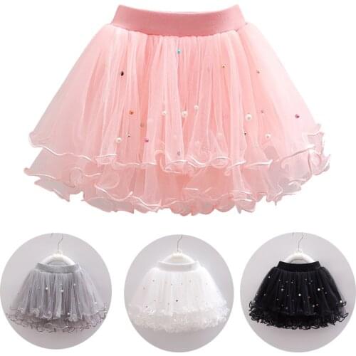 Childrens Skirt Pearl Lace Kids Mesh Handmade Beaded Baby Skirts Tutu Bottom Girl Skirt Children Dance Skirt for Party
