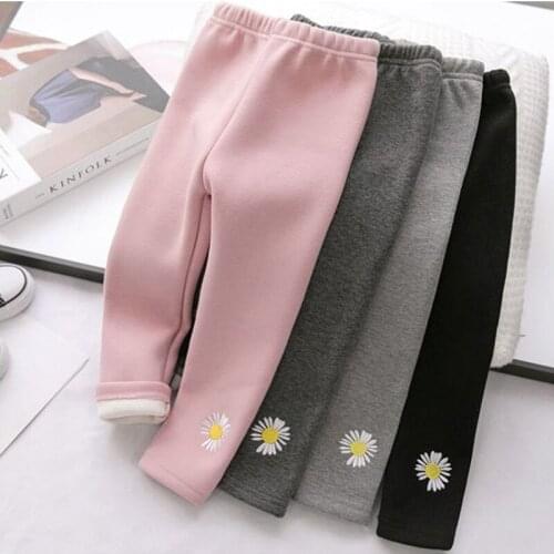 Children Pants Cartoon Girls Leggings For Kids Clothes Thicken Autumn Winter Plus Velvet Trousers Keep Warm Pattern