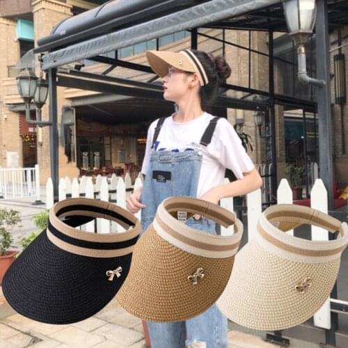 DT036 New Womens Sun Hats Handmade Straw Visor Caps Parent-Child Summer Hat Empty Top Beach Hat