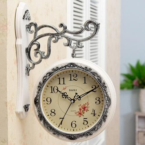 European style simple double-sided creative living room fashion mute two-sided clock creative retro pastoral quartz clockLB92502