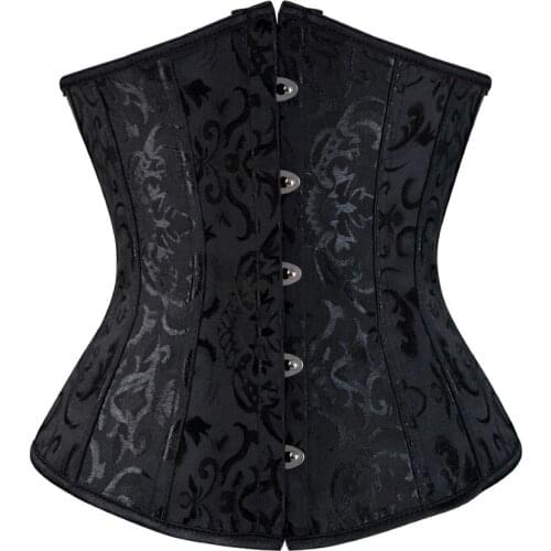 Gothic Sexy Satin Floral Underbust Corset Women Vintage Jacquard Slimming Lace Up Boned Corsets Tops Bustier Lingerie Plus Size