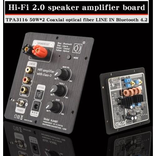 HIFIDIY LIVE 2.0 channel Speaker Amplifier Board Audio TPA3116 50W*2 POWER Output Coaxial optical fiber LINE IN Bluetooth 4.2