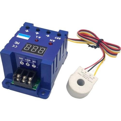 0.3-50A DC DIn current meter with CT with high ampere alarm and low ampere alarm out can set delay time Din type DC ampere meter