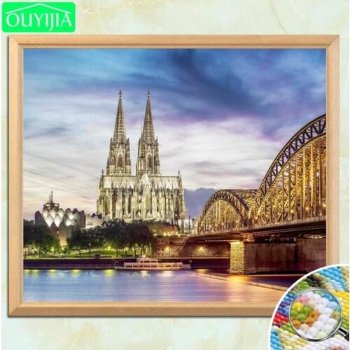 World Famous Scenic Spots "Cologne Cathedral" 5D DIY Diamond Painting Square Diamond Embroidery Rhinestones Mosaic Decor Picture