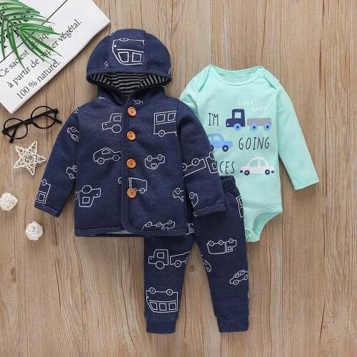 BABY BOY Clothes Set Fall Outfit Newborn Winter Infant Clothing 2021 Long Sleeve Hooded Coat+Bodysuit+Pants Babies Fashion 6-24M