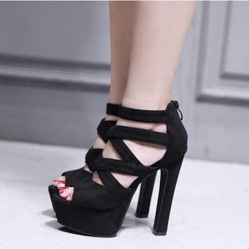 Summer new nightclub sexy waterproof platform 16cm high heels European and American comfortable Roman hollow sandals