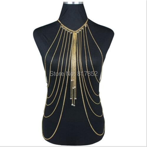 HOT SELLING New Style BY462 Women Gold colour Chains clear Beads Chains Body Jewelry Layers Chains Jewelry 3 Colors