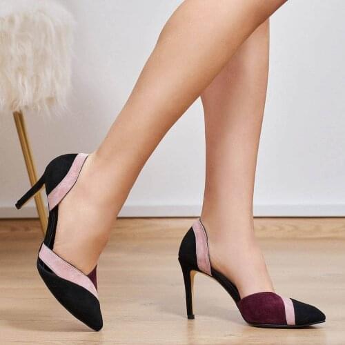 Mio Gusto Brand LIVIA, Black and Powder, 100% Geniune Leather, 8Cm Heel-height, womens Fashion Stiletto Pumps Shoes