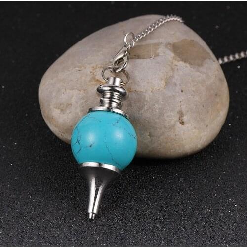 Natural Circular Cone Turquoises Pink Crystal Red Agates Stone Dowsing Healing Chakra Hexagon Pendulum With Chain Pendulob