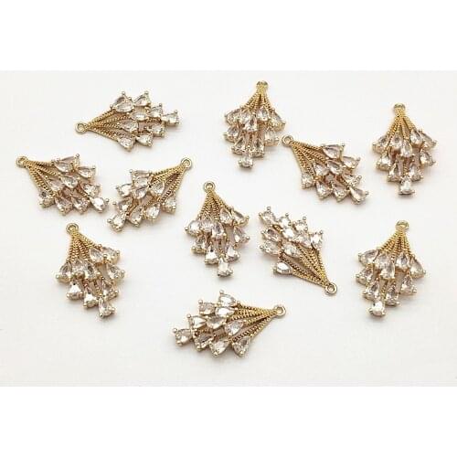 New Arrival! 29x17mm 30pcs Cubic Zirconia Feather Charm for Handmade Earring DIY Parts,Jewelry Accessories Findings & Component