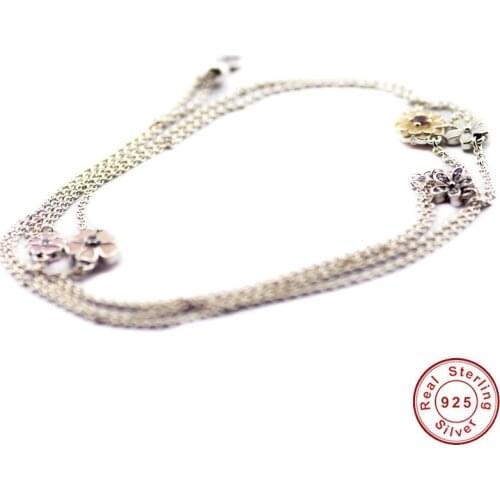 QANDOCCI Genuine 925 Sterling-Silver-Jewelry Necklaces for Women Poetic Blooms Silver Necklace with Enamel Clear CZ