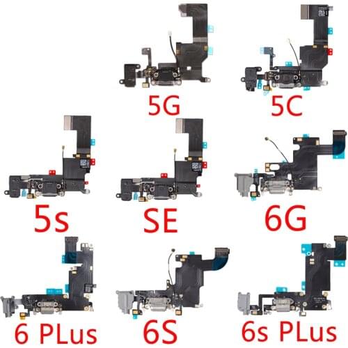 For iPhone 6G 6 6S Plus 5G 5C 5S SE Charging Port Dock Connector Headphone Audio Jack+ Microphone Flex Cable Replacement
