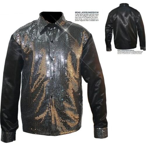 Rare Classic Show Cosplay MJ Michael Jackson Billie Jean sequin Black shirt in 1980s For Collection
