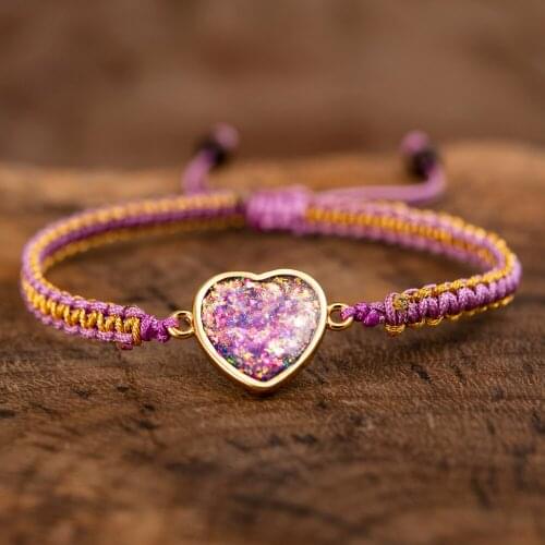 Pink Woven Heart Opal Crystals Stones Double Strand Girls Lucky Handmade Bohemian Bracelets