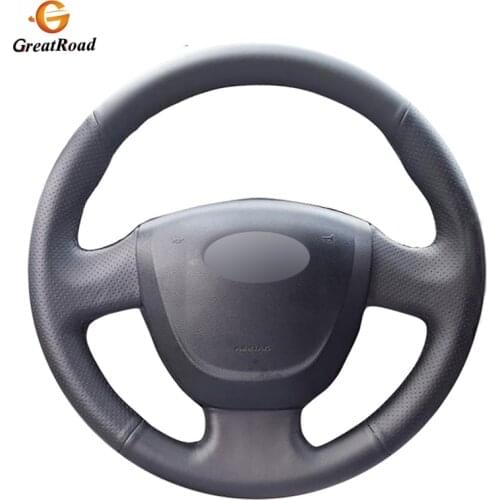 Hand-stitched Black PU Artificial Leather Car Steering Wheel Cover for Lada Granta 2011-2016