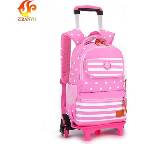 ZIRANYU Trolley Schoolbag Luggage Book Bag Latest Removable Children School Bags 2/6 Wheels Stairs Kids boys girls backpacks