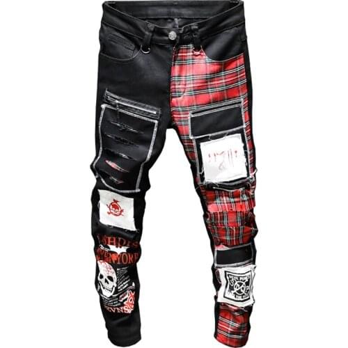 SEVEYFAN 2021 Mens Punk Zippers Patchwork Jeans Rapper Dancer Pencil Denim Pants for Male