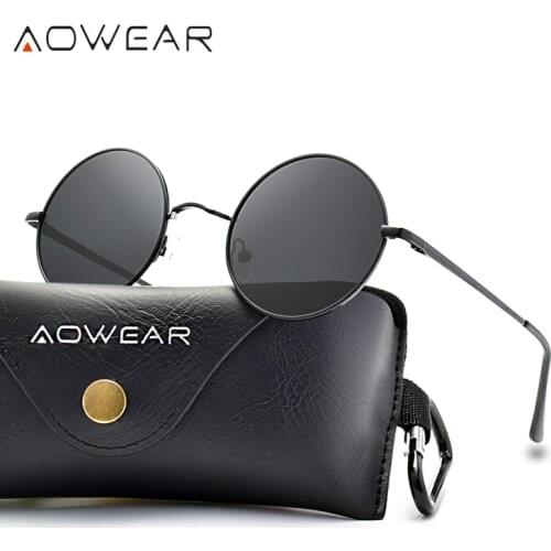 AOWEAR 2019 NEW Round Sunglasses Women Polarized Punk Sun Glasses Unisex Fashion Metal Frame TAC Lenses Eyewear for Men Woman