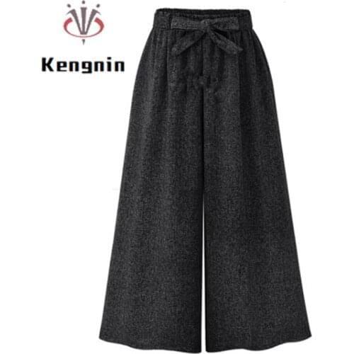 Stock 2021 Spring European Style Women Trousers Plus Size 4XL Casual Anklet Pants Loose Wide Leg Pants Bow Sashes Capris KN111