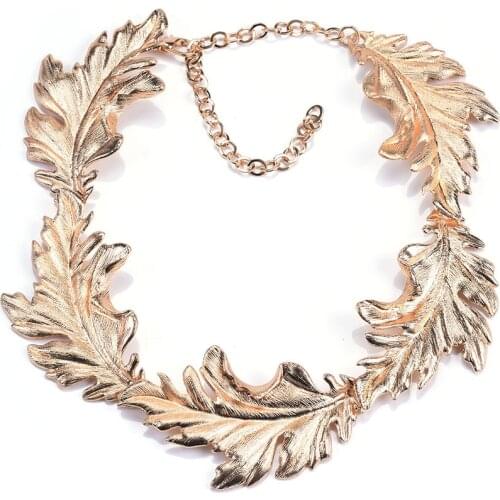 Vintage Statement Leaf Metal Necklace ZA Golden Collar Choker Big Maxi Necklace for Women Wedding Fashion Jewelry Accessories