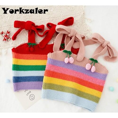 Fashion Girls Knited Vest Cute Striped Rainbow Sweater Vest Baby Girl Outfits Winter Tops Children Clothes Drop Shipping