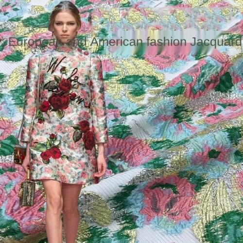 High class walk show with gold silk luxury jacquard fashion fabric dress windbreaker coat clothing fabric Hand-sewn fabric