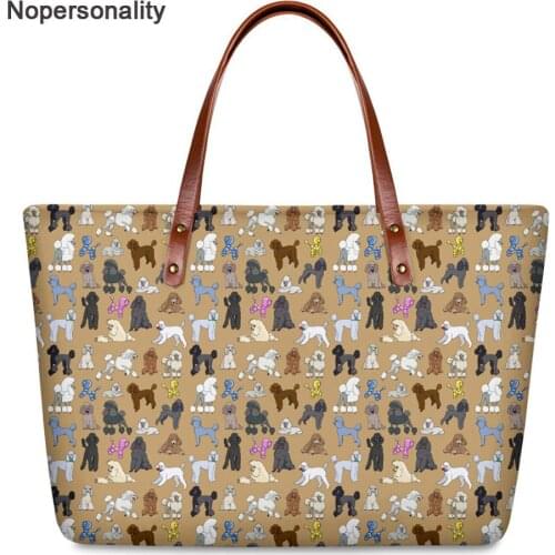Nopersonality Cute Floral Poodle Dog Print Women Tote Bags Soft Large Capacity Handbags Casual Ladies Top-handle Bags