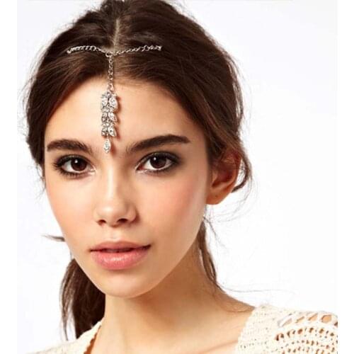 FORSEVEN India Ethnic Style Women Girl Bridal Bride Glitter Leaves Forehead Pendant Barrettes Hairclip Jewelry Accessories