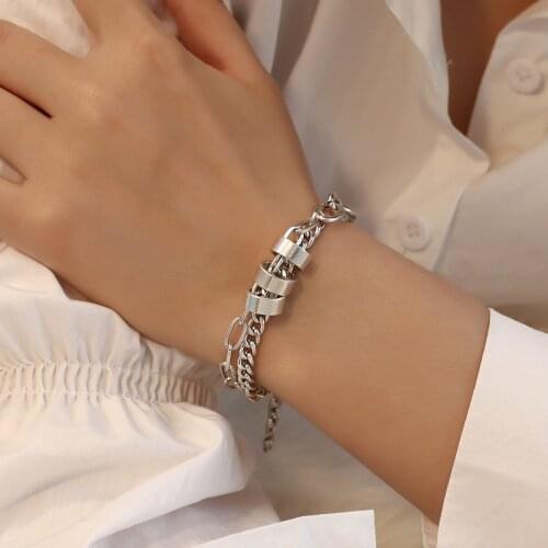 Flashbuy Simple Hip Hop Metal Chain Round Hoop Charm Bracelets For Women Men Girls Fashion Minimalist Party Jewelry Gift