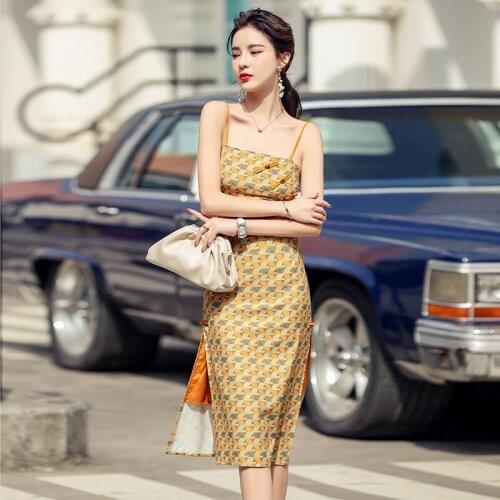 2021 new retro temperament small skirt Fashion improved version of cheongsam sling dress female summer womens formal dresses