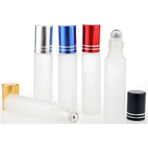 10ML Travel Frosting Glass Roll on Perfume Bottle For Essential Oils Empty Containers With Steel Beads LX7418