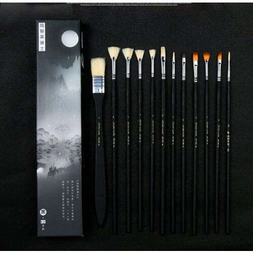 12Pcs Colorful Artist Paint Brush Set Nylon Hair Watercolor Acrylic Oil Painting Brushes Drawing Art Supplie