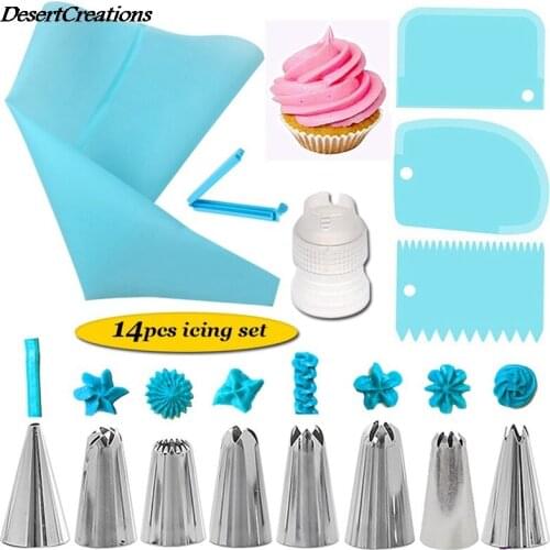 14 PCS/Set Pastry Bag Nozzles Tips DIY Icing Piping Cream Reusable Pastry Bags Nozzle Set Cake Decorating Tools