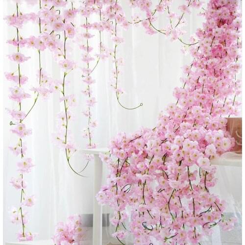 2.3M Artificial Cherry Blossom Flowers Wedding Garland Ivy Decoration Fake Silk Flowers Vine for Party Arch Home Decor String